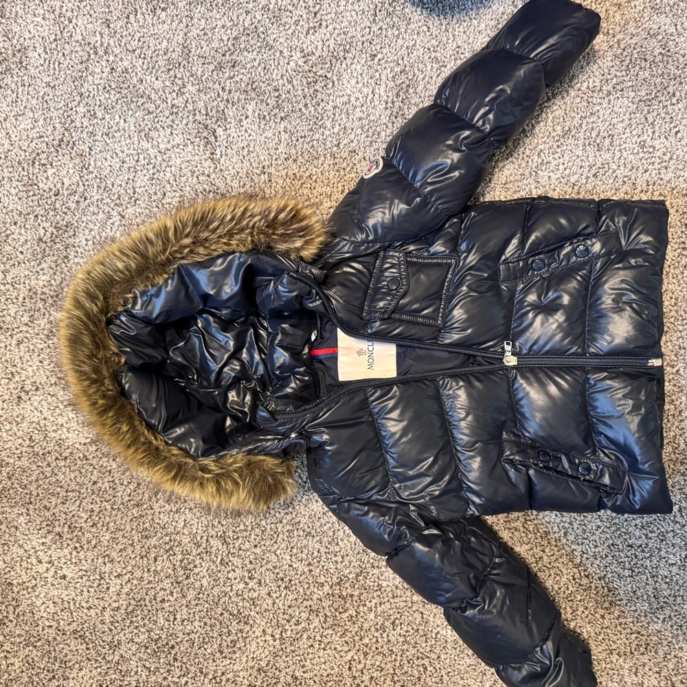 Moncler Shiny Black Jacket with Fur Trim